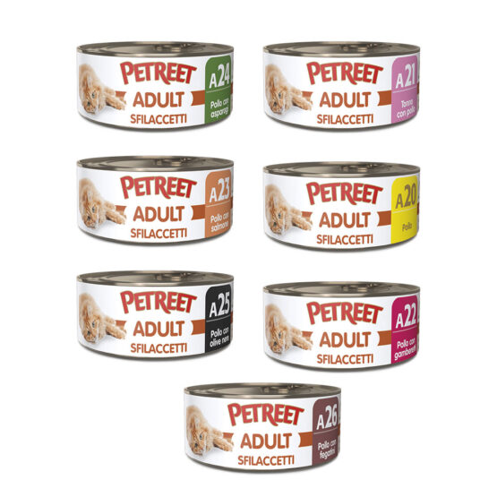 PETREET Paté Per Gatti Adulti - Gusto Pollo Con Fegatini | Confezione Da 24 Monodose Da 70 Gr | Morbido E Gustoso